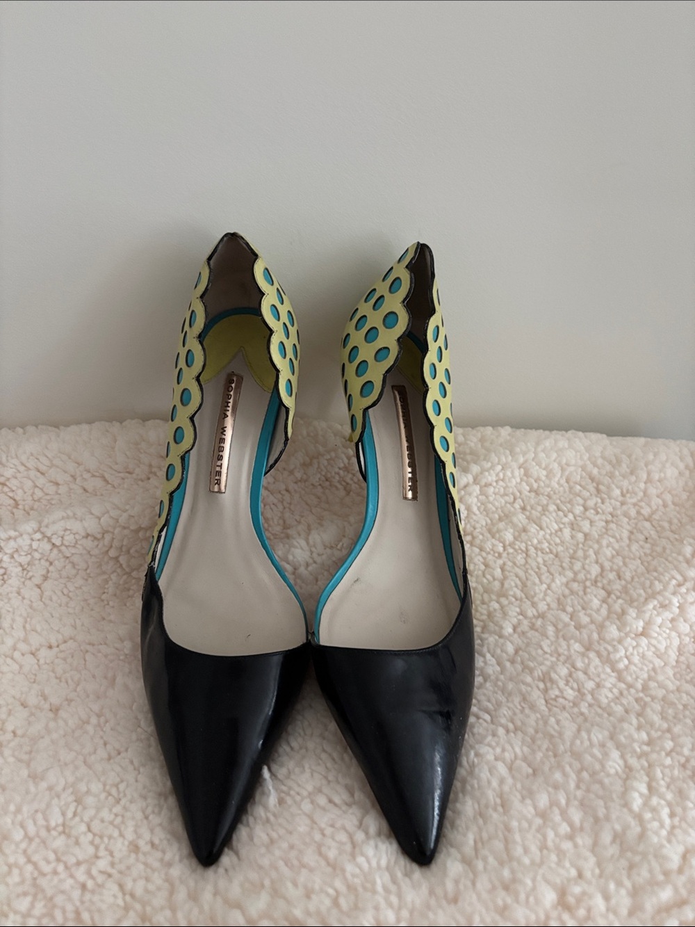 Sophia Webster Black Pumps with Yellow Scallop and Teal Trim